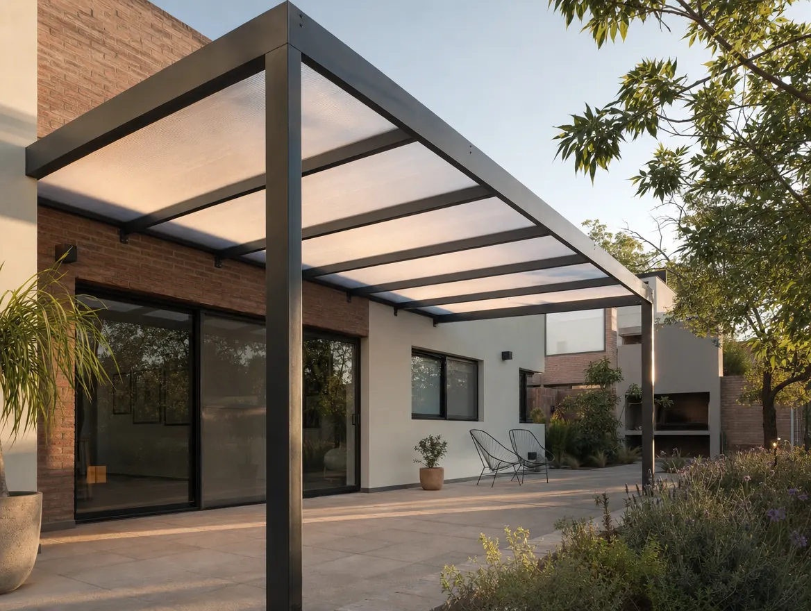 Pérgola metálica instalada en el patio de una vivienda de Córdoba